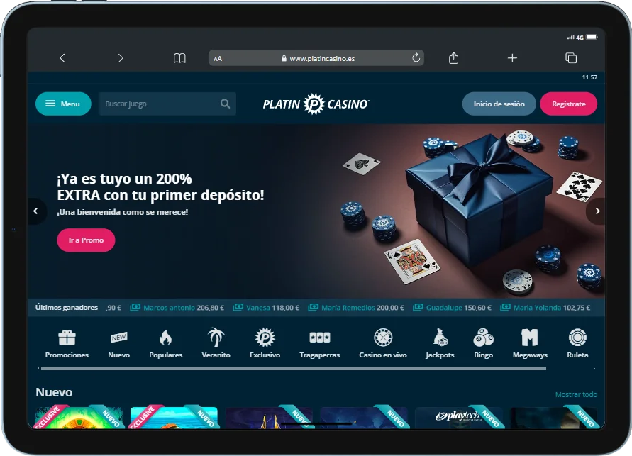Platincasino Móvil en Tablet